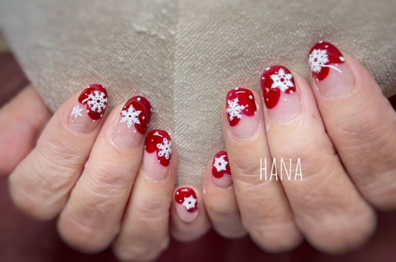 ハートフレンチに雪の結晶アート❄️