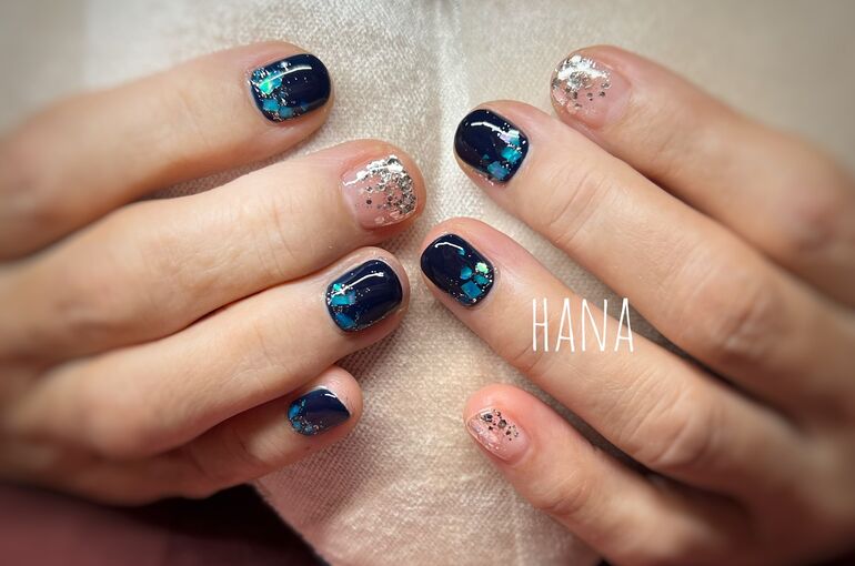 深海ネイビーシェル×ピンクラメ