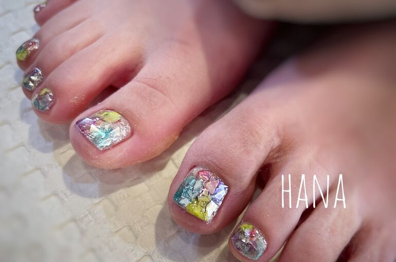 虹色ガラスフットネイル🌈
